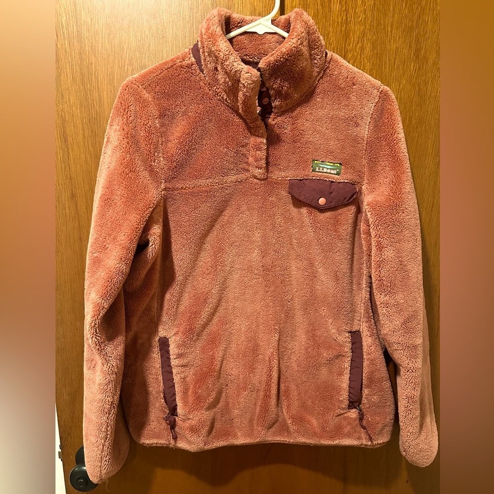 L.L. Bean Hi-Pile Fleece Pullover Size Small Rosewood Heather/Fig